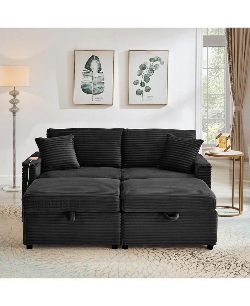 Streamdale Furniture Corduroy Loveseat Sofa with Ottomans & Table