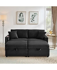 Streamdale Furniture Corduroy Loveseat Sofa with Ottomans & Table