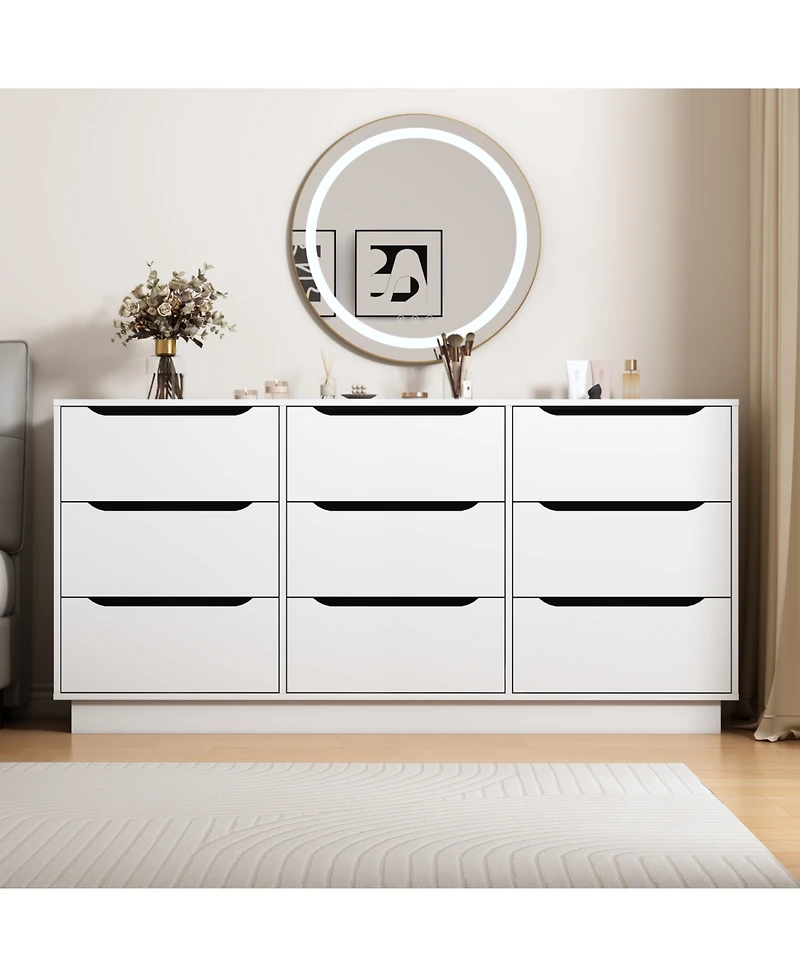 Streamdale White 9-Drawer Dresser - Modern Long Chest for Bedroom/Living Room