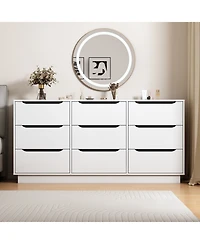Streamdale White 9-Drawer Dresser - Modern Long Chest for Bedroom/Living Room