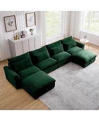 Streamdale Furniture Green Corduroy U-Shaped Sectional Sofa with Storage Ottomans