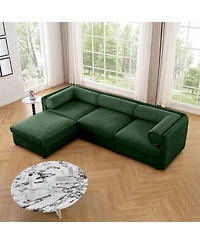 Streamdale Furniture Elegant Green Chenille L-Shaped Sofa with Storage and Ottoman.