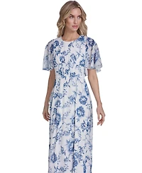 Calvin Klein Women's Cape-Sleeve Smocked Printed Dress