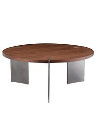 Streamdale Furniture Round Coffee Table Walnut Wood Surface and Black Metel Feet