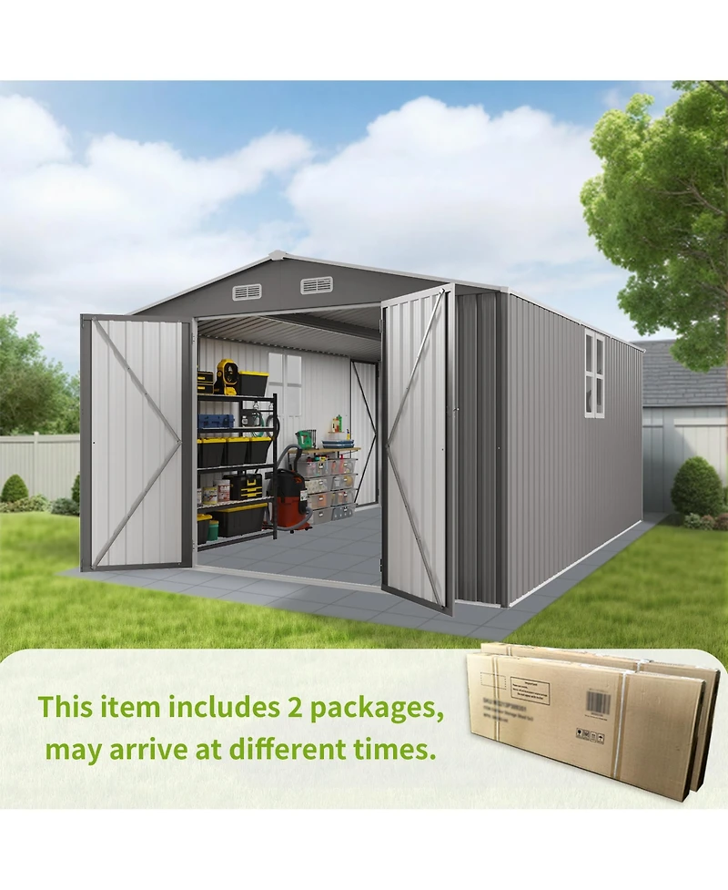 Streamdale Furniture 10x14 Metal Storage Shed, Lockable Doors, Window, All-Weather Shelter