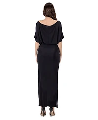 24seven Comfort Apparel Women's Boat Neck Batwing Sleeve Slit Maxi Dress