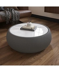 Streamdale Furniture Light Marble Top Leather Drum Coffee Table