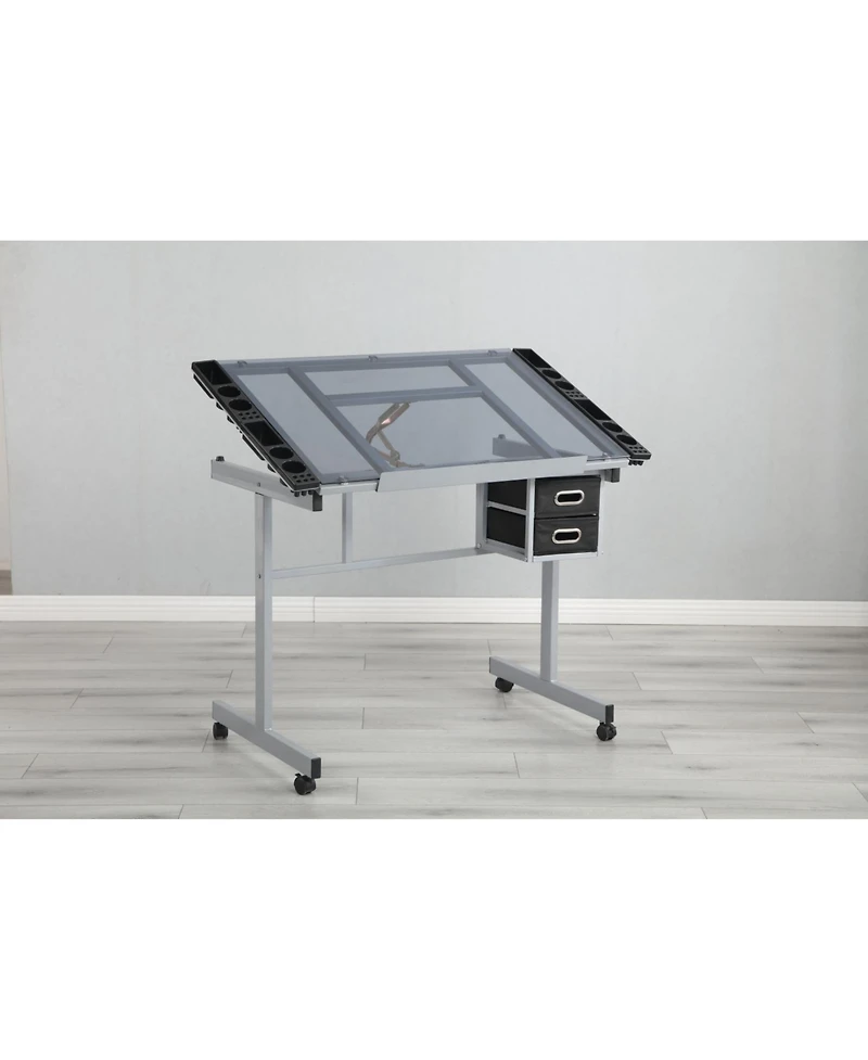 Streamdale Furniture Adjustable Art/Drafting Desk with Drawers & Wheels