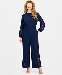 T Tahari Women's Embroidered-Hem Wide-Leg Pants