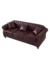 Streamdale Furniture 85.8" Chesterfield Sofa - Tufted Faux Leather Pu - Burgundy