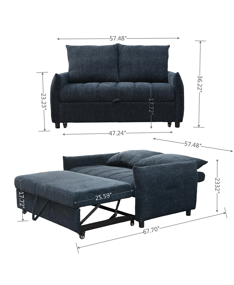 Streamdale Furniture 58" Navy Fabric Futon Sofa Bed - Adjustable Backrest