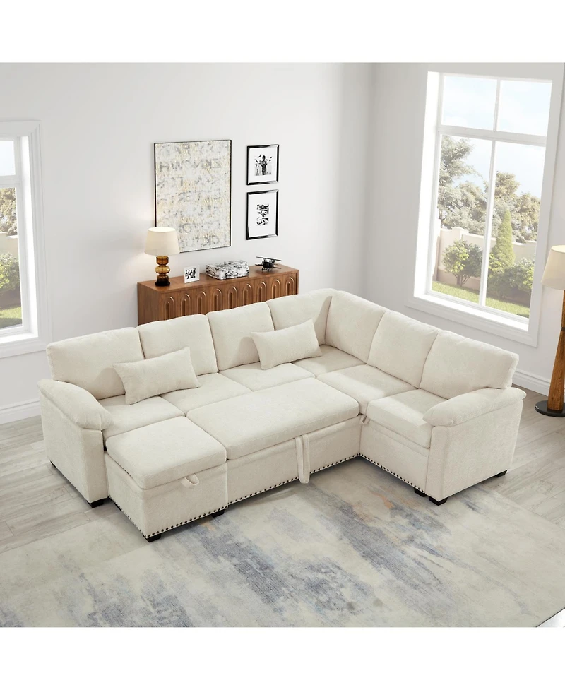Streamdale Furniture 97" L-Shaped Chenille Sectional Sofa with Ottoman