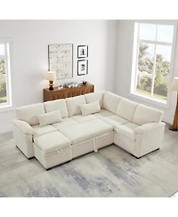 Streamdale Furniture 97" L-Shaped Chenille Sectional Sofa with Ottoman