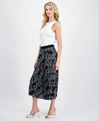 T Tahari Women's Printed Pleated Midi Skirt