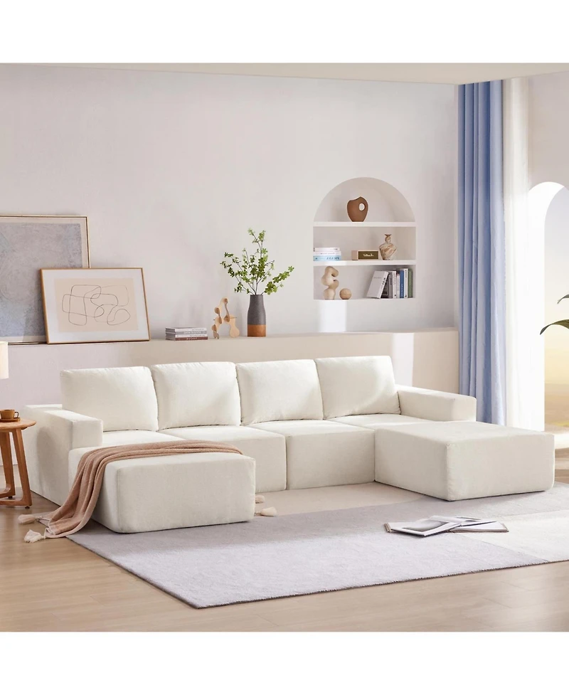 Streamdale Furniture Modular U-Shaped Chenille Sectional Sofa with Ottomans