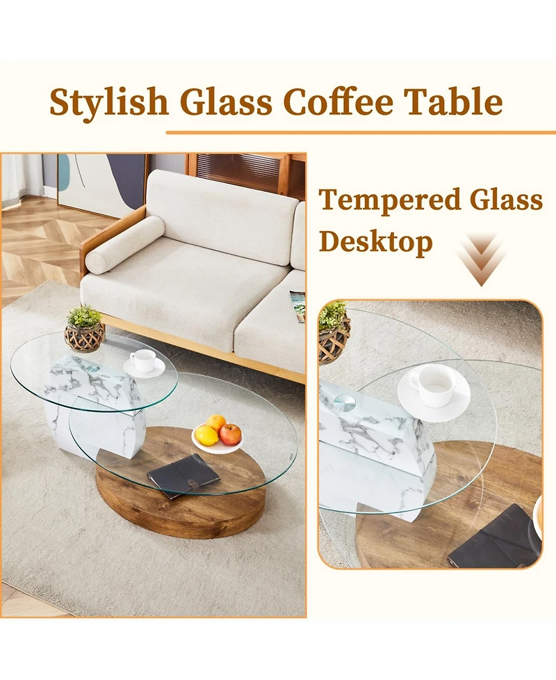 Streamdale Furniture Contemporary White Marble & Wood Coffee Table