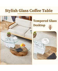 Streamdale Furniture Contemporary White Marble & Wood Coffee Table
