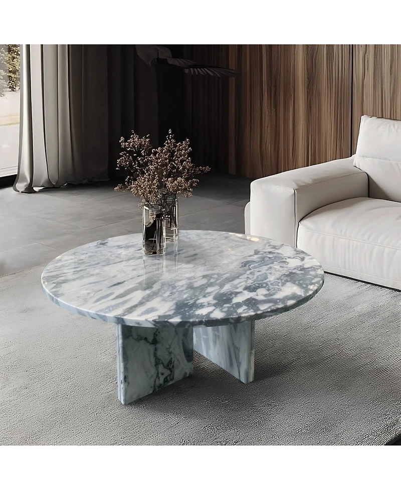 Streamdale Furniture Blue Gray Marble Coffee Table - 27.6 Inch