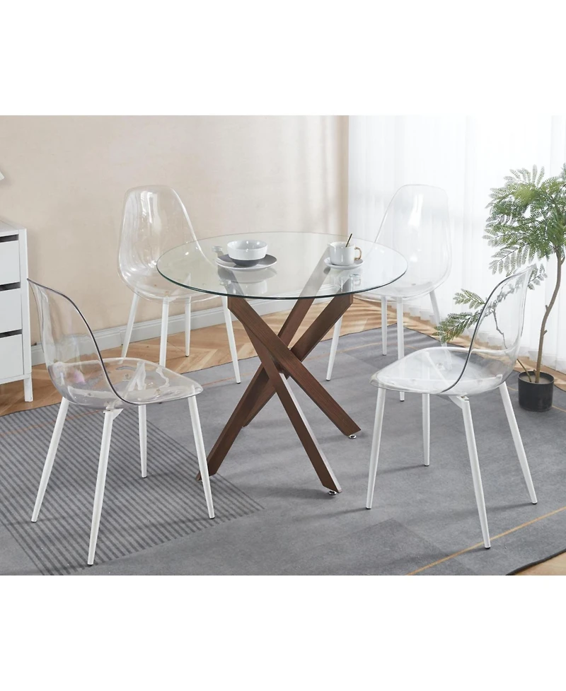Streamdale Furniture Modern Glass Dining Table Walnut Metal Legs