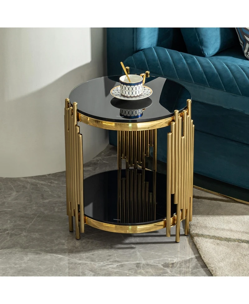 Streamdale Furniture Black Glass Top Gold Round Side Table