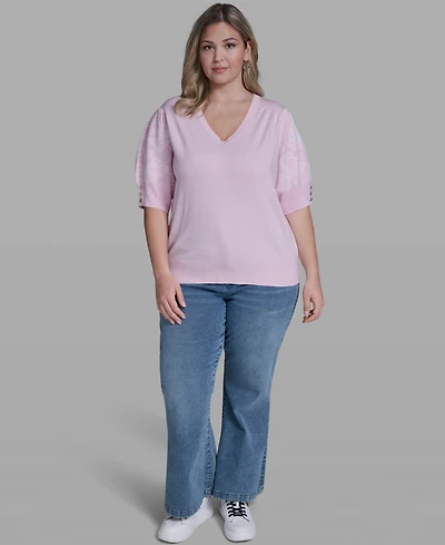 Karl Lagerfeld Paris Plus Floral Printed Sleeve Sweater