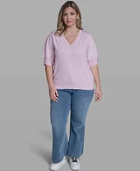 Karl Lagerfeld Paris Plus Floral Printed Sleeve Sweater