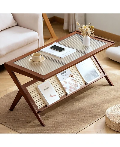 Streamdale Furniture Rattan Coffee Table with Glass Top & Storage