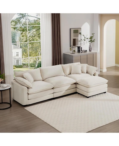 Streamdale Furniture Corduroy Sectional Sofa with Ottoman
