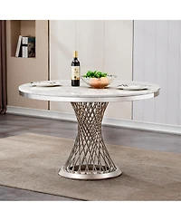 Streamdale Furniture 47" Round Marble Dining Table, High Gloss Faux Marble Top