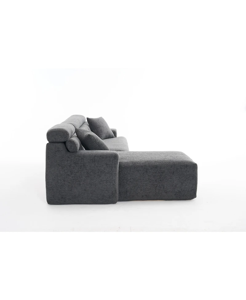 Streamdale Furniture Streamdale Grey Compression Sofa- Chaise & 3-Seater, Chenille, 2 Pillows