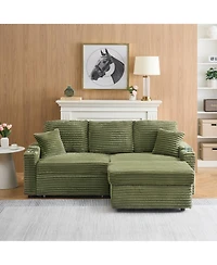 Streamdale Furniture 80" Corduroy Sofa Bed with Reclining, Footstool, & Cup Holders - Green
