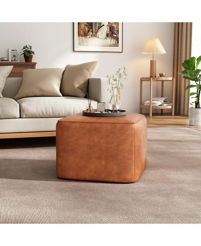 Streamdale Upholstered Square Pu Leather Ottoman, Tan