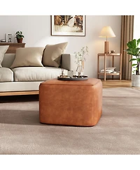 Streamdale Upholstered Square Pu Leather Ottoman, Tan