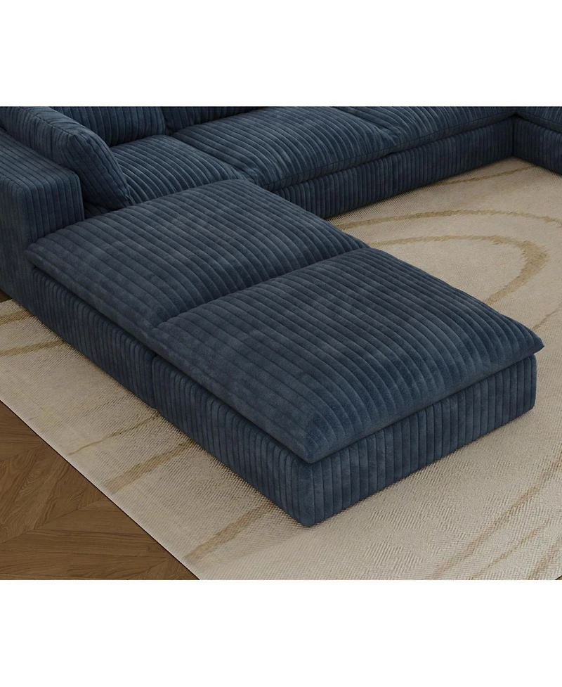 Streamdale Furniture Cloud Corduroy Sofa- Deep Seat, Removable Cushions, Blue