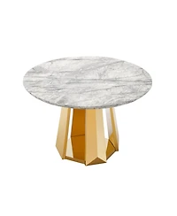 Streamdale Furniture 47" Round Faux Marble Dining Table, Gold Base