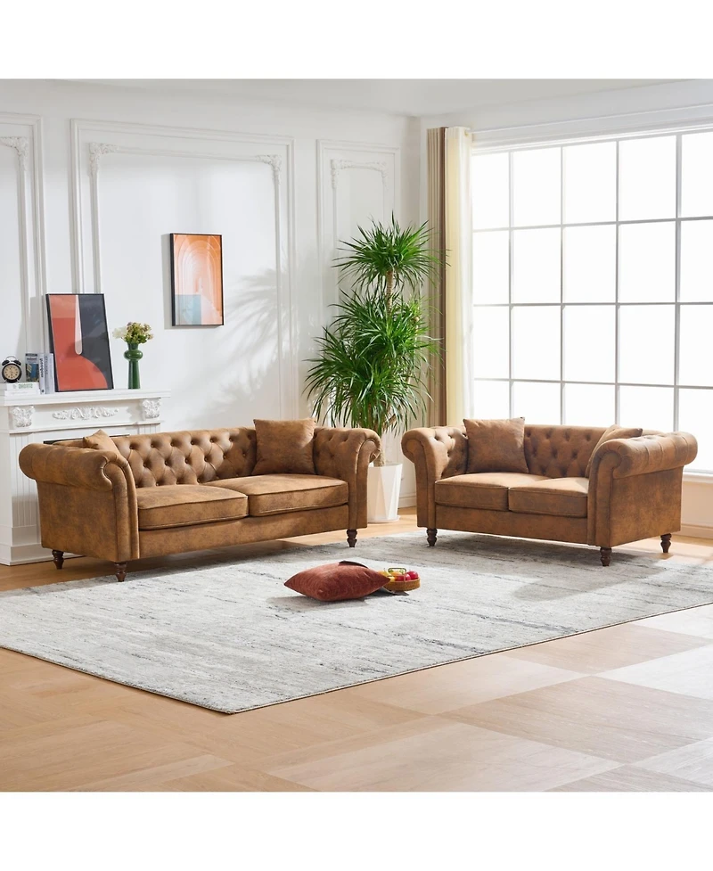 Streamdale Furniture Chesterfield Tech Fabric Sofa Set- 3+2 Seater, Mid-Century Modern