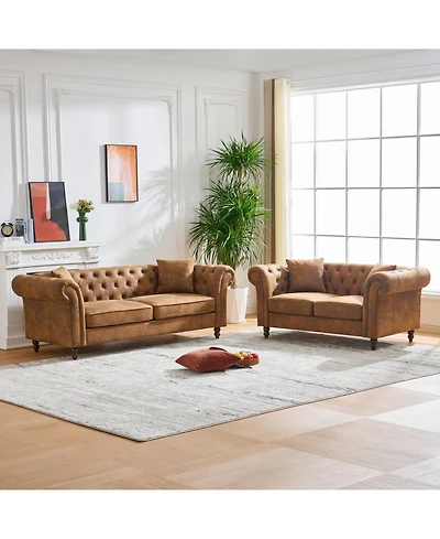 Streamdale Furniture Chesterfield Tech Fabric Sofa Set- 3+2 Seater, Mid-Century Modern