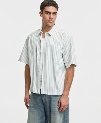 Mode of One Men's Boxy-Fit Striped Short-Sleeve Shirt, Macy's Exclusive