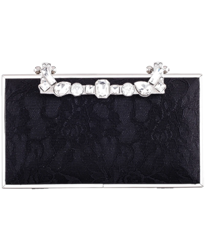 Nina Crystal Handle Lift Lock Lace Clutch