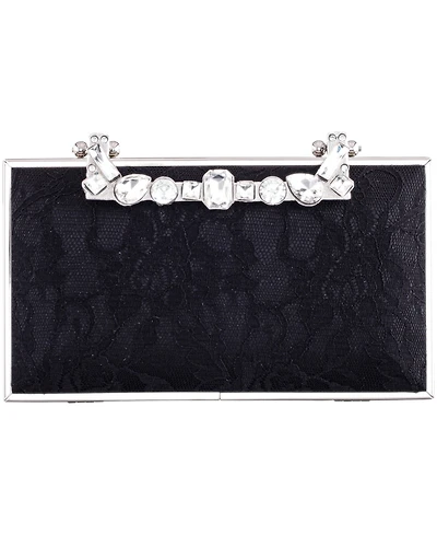 Nina Crystal Handle Lift Lock Lace Clutch