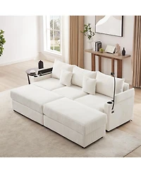Streamdale Furniture Modern 3-Seater Sofa w/ Storage, Ottomans, Usb & Cup Holders – Beige