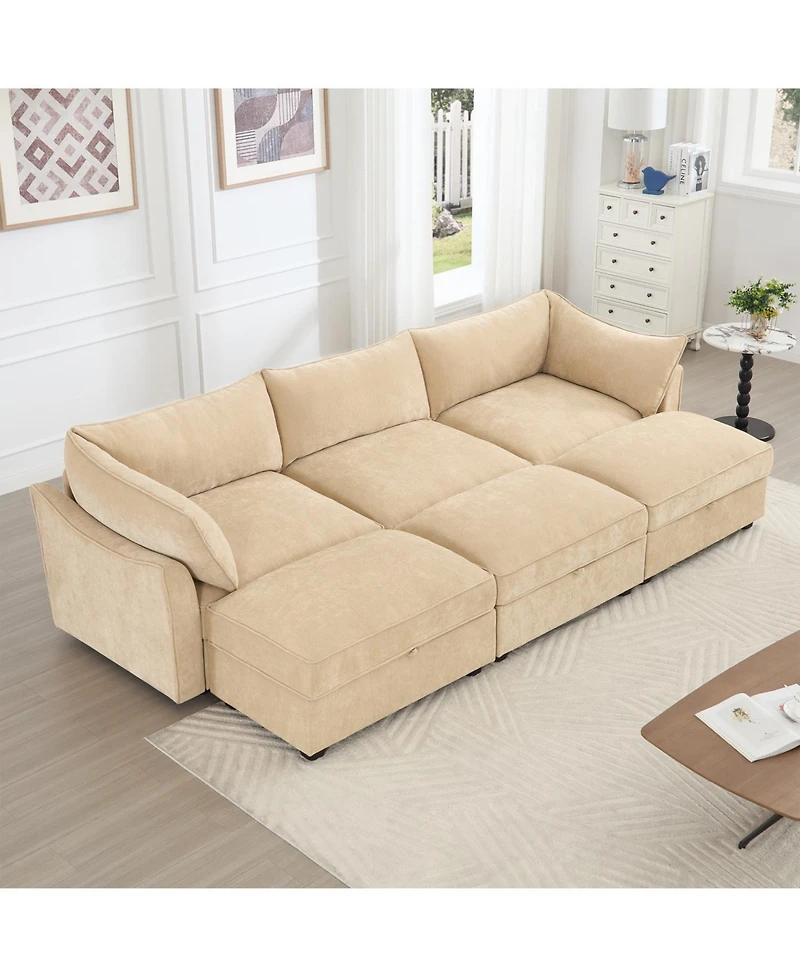 Streamdale Furniture + 3-Seater with Footstools + Chenille + Under-Seat Drawers + Sofa
