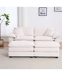 Streamdale Furniture Corduroy 2-Seat Sofa with Pillows & Ottomans - White