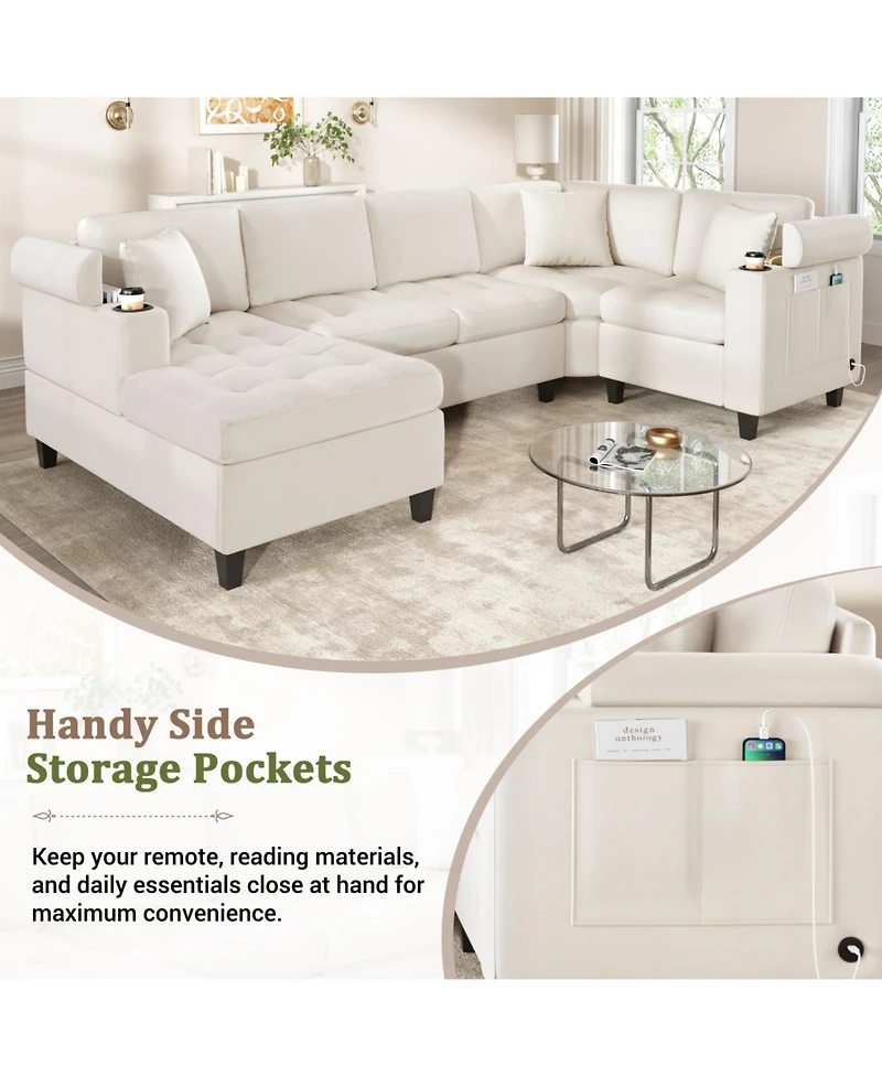 Streamdale Furniture Modern U-Shaped Sectional Sofa with Usb & Storage, Beige