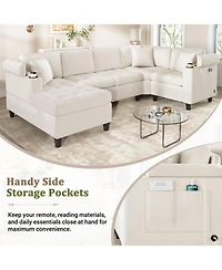 Streamdale Furniture Modern U-Shaped Sectional Sofa with Usb & Storage, Beige