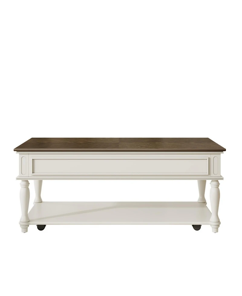 Streamdale Furniture Farmhouse Coffee Table - Drawer, Wheels, Solid Wood Legs