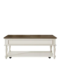 Streamdale Furniture Farmhouse Coffee Table - Drawer, Wheels, Solid Wood Legs