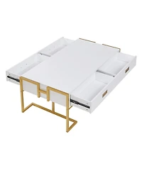 Streamdale Furniture Modern Rectangular Coffee Table with 4 Drawers and Gold Base 47.3"