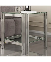 Streamdale Furniture Modern Tempered Glass Top End table with Silver Stainless Steel Frame
