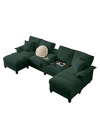 Streamdale Furniture 120" Corduroy Sectional Sofa Bed with Storage, U-Shape, Green